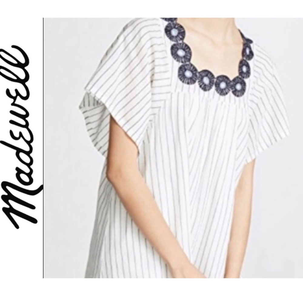 Madewell White and Blue Embroidered Tunic Dress. - Picture 2 of 6